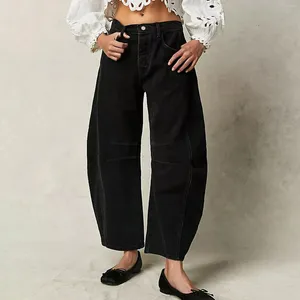 Jeans pour femmes pantalon denim de la mode de couleur unie haute taille lavée avec des poches décontractées pantalon long de jambe large lâche