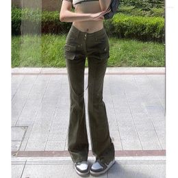 Jeans femme Fashion Design Sense Retro Niche Micro-flare Femme Taille haute Minceur Multi-poches Salopette Tendance
