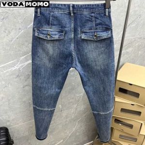 Damesjeans modeontwerper heren jeans retro elastische slanke stickers vest jeans heren retro casual jeans merchandise broek yq240423