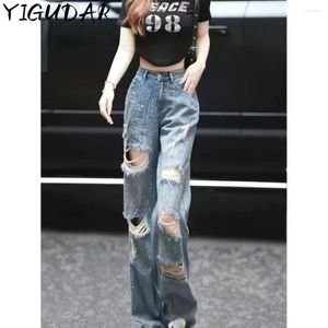 Jeans de jeans femeninos Bordado de bordado Alta Cintura ancha Summer de verano Pantalones de ropa para mujeres Pantalones de ropa para mujeres
