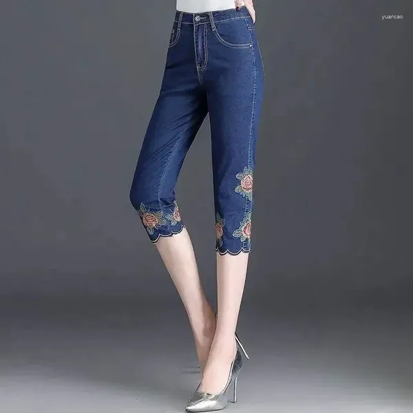 Jeans pour femmes Mode Broderie Haute Stretch Été 2024 Denim Longueur mollet Pantalon Femmes Lâche Sarouel Filles Casual 4XL