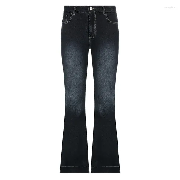 Jeans pour femmes Fashion Flare Women High Street Wide Jam Let Pantalon Blue Denim Pantals rétro Streetwear Pockets Bas