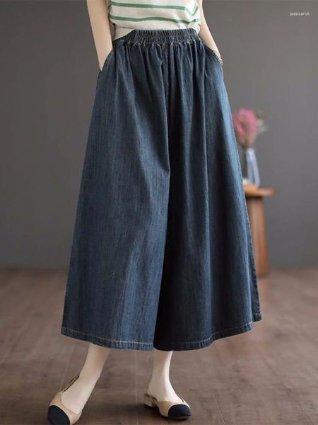 Jeans pour femmes Mode pour femmes 2023 Été Casual Pantalon à jambes larges Bleu Culottes lâches Style coréen Vêtements de rue