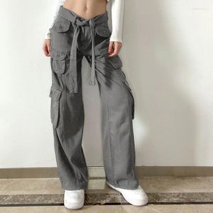Damesjeans Fashion Girls Denim Cargo Pants for Women Streetwear Chic casual vrouwelijke overalls met zakken rechte brede broek