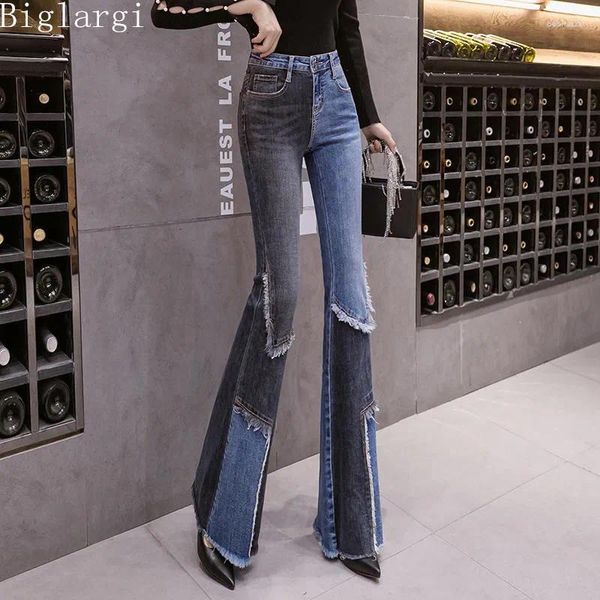 Jeans pour femmes mode haute taille noire patchwork féminin pantalon denim pantalon de coton décontracté coton coréen féminin pantalon 2024