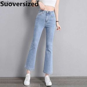 Jeans femme Mode taille haute Flare jean Vintage lavé mince Vaqueros Stretch femmes cloche-bas coréen Streetwear Denim pantalonesC24318
