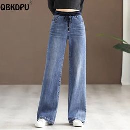 Jeans pour femmes mode taille haute Jeans à jambes larges avec bande élastique surdimensionné Baggy Vaqueros femmes printemps décontracté Denim pantalon pantalon droit 230225