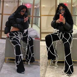 Jeans pour femmes Mode Pantalon Bandage Cross Flare Streetwear Cargo Été 2023 Vêtements Pour Outfit T230504