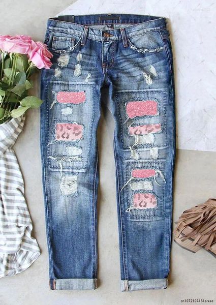 Jeans pour femmes patchwork Patchwork Baggy Woman Mom Pantal