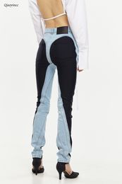 Dames jeans mode patchwork colorblock dames jeans hoge taille slanke casual rechte denim potloodbroek vrouwelijk 230516