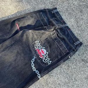 Dames Jeans Mode Patroon Grafisch Borduren Casual Hoge Waised Dames Y2k Baggy Street Hip Hop Veelzijdige Rechte Broek 2024