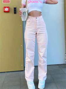 Damesjeans mode roze basale vrouwen hoge taille baggy spijkerbroek casual rechte broek esthetische moeder vintage cyber y2k streetwear