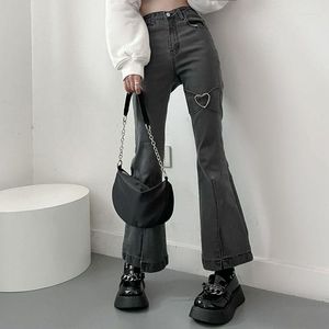 Jeans pour femmes mode coupe régulière taille haute décontracté dames pantalon évasé 2023 rétro rue épissé Denim pantalon T144