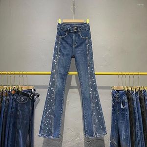 Vrouwen Jeans Mode Klinknagel Bell-Bottom Voor Vrouwen Lente Herfst Hoge Taille Skinny Slim Flare Denim Broek Streetwear Vrouwelijke
