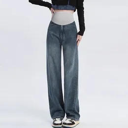 Dames jeans mode lente en herfst hoge taille wide been broek volledige lengte verstelbare tailleband kraamvrouw