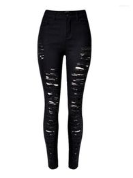 Jeans pour femmes mode Street Wear taille haute noir élasticité Skinny Slim Fit femme évider Vintage déchiré en détresse Denim pantalon