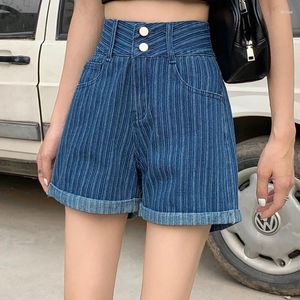 Dames jeans mode gestreepte denim shorts zomer hoge taille losse wide been short Jean casual blauwe Koreaanse pocket girls