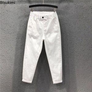 Jeans pour femmes Mode Été Femmes Sarouel All-matched Casual Coton Denim Pantalon Taille Élastique Solide Jaune Blanc Jeans Femme 230314