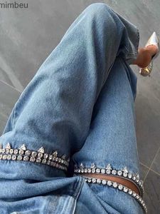 Damesjeans Mode Trendy Rijnstof Blauw Verontruste Ontspanning van Hoge Taille Wijde Pijpen Broek Lente 2024 Holle Jeans DamesC24318