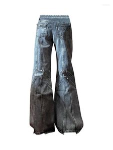 Jeans pour femmes Mode Vintage Black Denim Pantalons Femmes Design Taille haute Bell Bottoms Gyaru Slim Flared Streetwear 2000s Esthétique