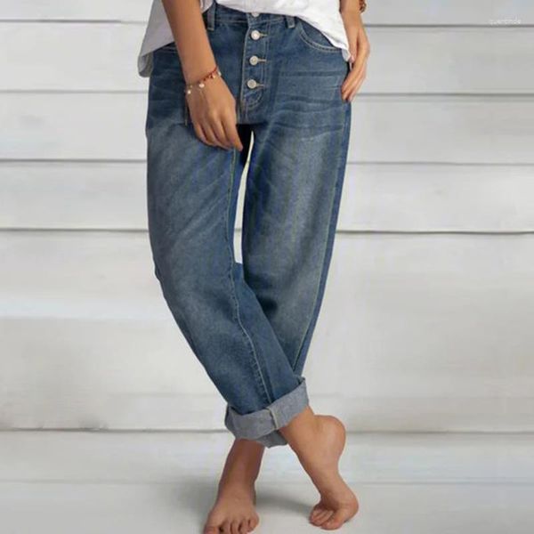 Jeans pour femmes Mode Vintage Bleu Pantalon droit 2023 Taille haute Maman Jambe large Denim Oversize Salopette Lâche Dames