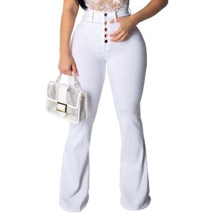 Jeans pour femmes Mode Blanc Pantalon à jambes larges Sexy Slim Femmes Maman Taille haute Skinny Solid Bell Bottom S-2XL