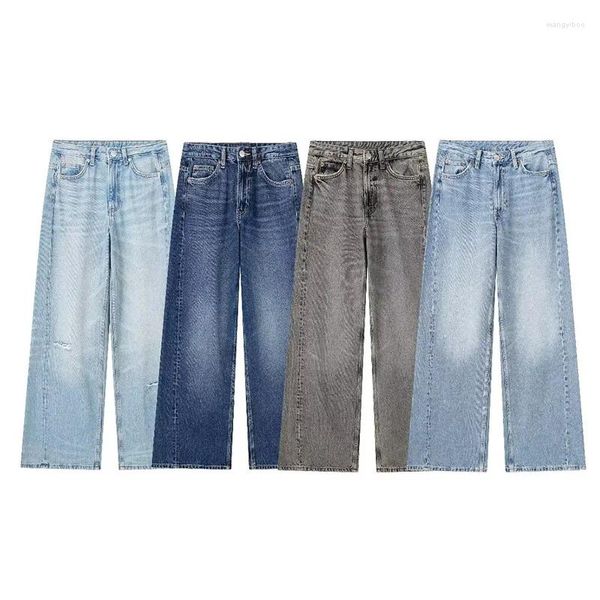 Jean femme mode jambe large taille moyenne effiloché Long décontracté ample Streetwear