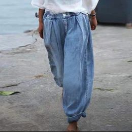 Vrouwen Jeans Mode Wijde Pijpen Broek Vrouwen Losse Casual Plus Size Mom Overalls Straat Y2K Dames Retro Blue jeans 230613