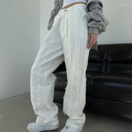 Jeans de mujer Moda Mujer Y2K High Street Waist Pantalones de mezclilla Algodón Baggy Young Loose White Flannel