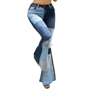 Jeans pour femmes Mode femmes Jeans taille haute poches bouton mouche couleur bloc jambe large Denim pantalon Streetwear pantalon femmes 24328