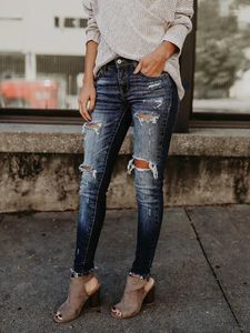 Jeans pour femmes mode femmes étirez skinny crayon déchiré dame hip hop slim fit pantalon denim en détresse