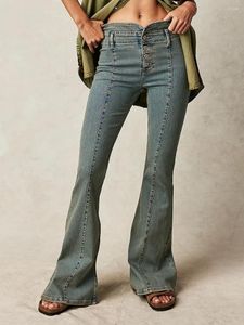 Jeans para mujer Moda para mujer Primavera Verano Pantalones de mezclilla Color sólido Mid Rise Slim Fit Flared Bell Bottom Club Street Style S-2XL