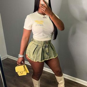 Jeans pour femmes Mode Zipper Plissé Denim Mini Jupes Shorts Femmes Vêtements Streetwear Sexy Night Club Bal Au-dessus Du Genou Baggy Jupe