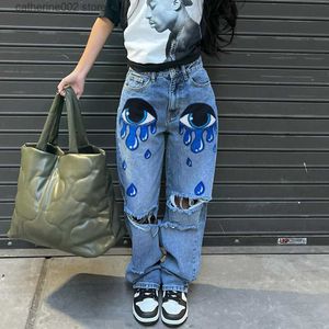 Jeans pour femmes à la mode et personnalisés des vêtements de rue pour femmes imprimées pantalons de poche à taille haute y2k harajuku jeans pour femmes T230826