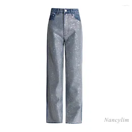 Jeans pour femmes Pantalons décontractés à la mode et à la mode pour les femmes taille haute droite diamant intégré conception de l'industrie lourde printemps