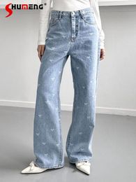 Jeans para mujeres Fashionable Blue Bow Straight Mujeres 2024 Spring Summer Summer High Wisting All-Matching Ley-Ley Deusers Nice Pants