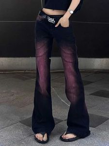 Jeans pour femmes À la mode violet dégradé cravate colorant micro jean plat Y2K vêtements de rue rétro lâche lavage décontracté taille haute jambe droite jean J240306