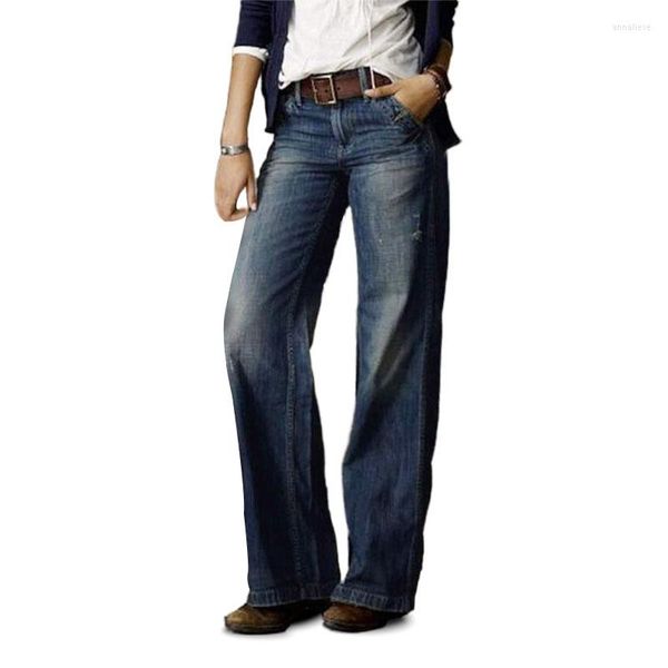 Jeans femme à la mode style cowboy style rétro jambe droite coupe ample en gris bleu noir 2023