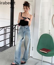 Jeans pour femmes Fasshion 2024 printemps / été vintage femme pantalon droit lâche continentale chinois streetwear femmes larges jambes larges