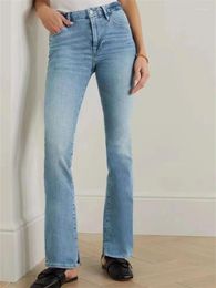 Jeans pour femmes Femme Slim Fit Pantalon en denim légèrement évasé 2024 Printemps Bleu clair Taille haute Cheville Fente