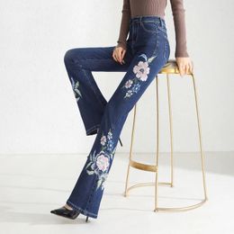 Jeans pour femmes Ferzige Broderie Luxe Flare Pantalon Skinny Stretch Femmes Mode Taille Haute Casual Slim Fit Pantalon Plus Taille