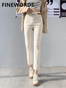 Damesjeans fiords slanke magere beige jeans vrouwen hoge taille vintage push-up jeans easymatch streetwear Koreaanse denim enkellengte broek 230303