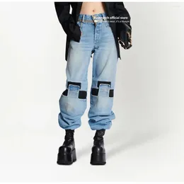 Jeans pour femmes Firmranch 2024 Fermeture à glissière en métal Cargo démontable pour femmes Hommes Baggy Denim Pantalon Y2K Bleu Pantalon large