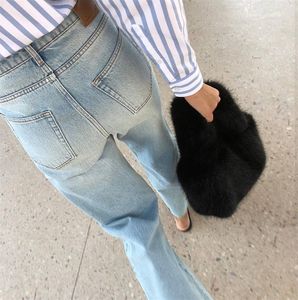 Jeans femme Flair Denim délavé bleu blanc taille haute jambe large pantalon ample court pantalon avec poches mode femme bas 230630