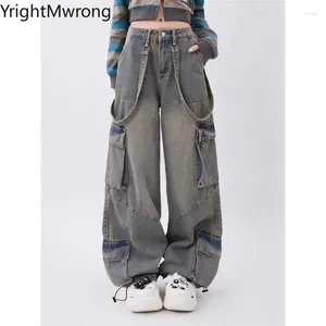 Jeans pour femmes Flap Pocket Cargo Jogger Pantalons Femmes Low Rise Jean Harajuku Streetwear Droite Jambe Large Baggy Techwear Hip Hop Punk
