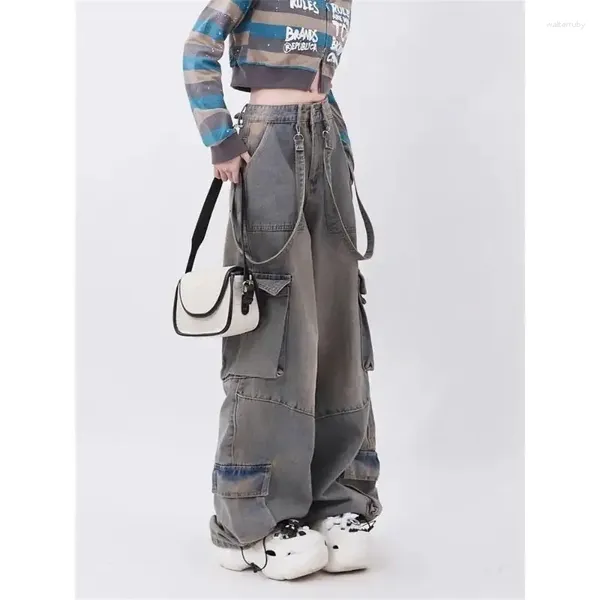 Jeans para mujer Flap Pocket Cargo Jogger Pantalones Mujeres Low Rise Jean Harajuku Streetwear Recto Ancho Pierna Baggy Techwear Hip Hop Punk