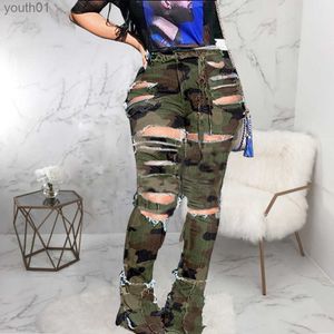 Jeans femme flare Jeans camouflage taille haute femme boot cutJeans avec une taille serrée Denim déchiré Jean femme grande taille # g5 240304