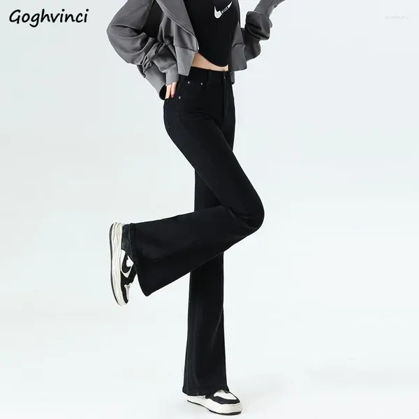 Jeans féminins Flare for Women Style Korean Skinny pleine longueur Chic Girls Spring Summer Clothing Black Solid All-Match Fashion Casual