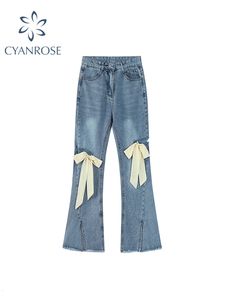 Jeans pour femmes Flare Jeans Pantalons Femmes Vintage Arc Déchiré Évider Dames Taille Haute Harajuku Mode Stretch Poche Jambe Large Denim Pantalon 230603