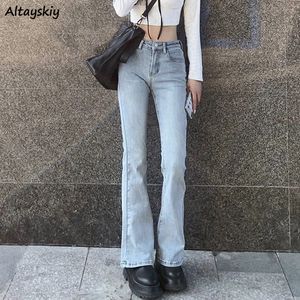 Dames jeans flare jeans vrouwen gebleekte Koreaanse stijl chique slanke trendy rekbare hipster retro elegant ulzzang college straat volledige lengte dame 230306